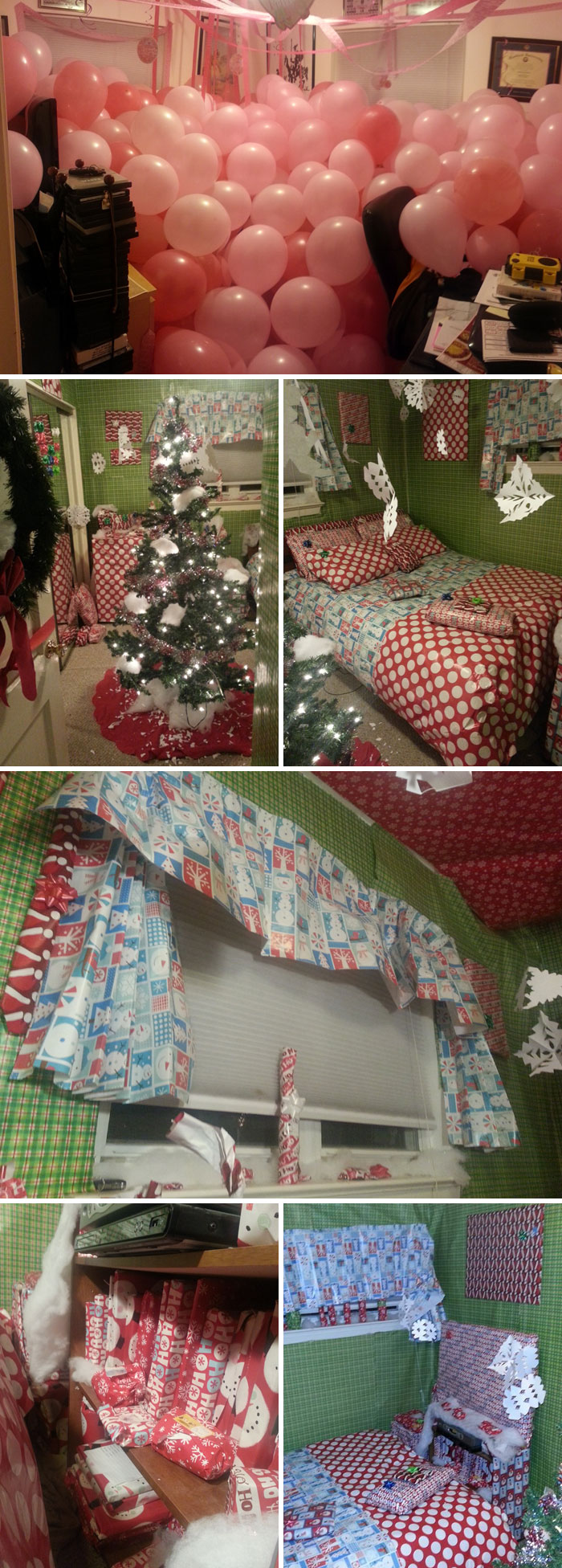 Roommate Came Back To 400 Balloons In His Room. He Got His Revenge When The Other One Left For A Week. Everything In His Room Was Wrapped And Put Back In The Same Place