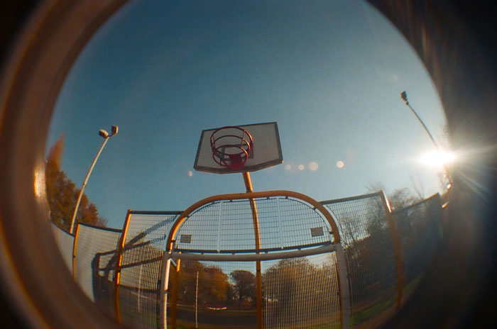 Photography of basketball court from fisheye lens