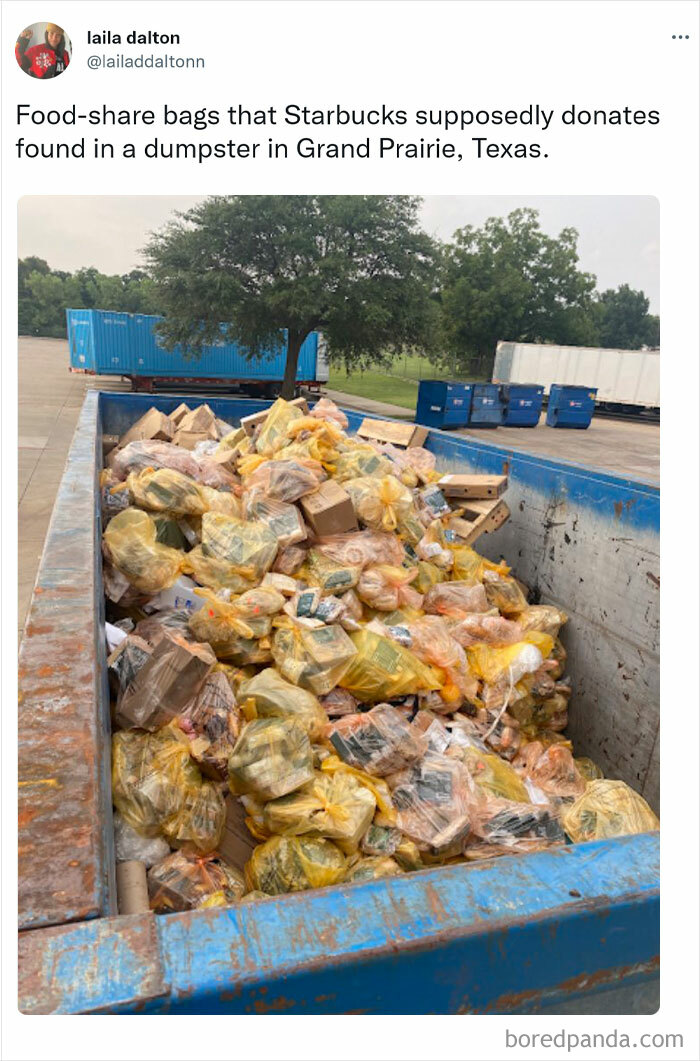 Food-Share Bags That Starbucks Supposedly Donates Found In A Dumpster In Grand Prairie, Texas