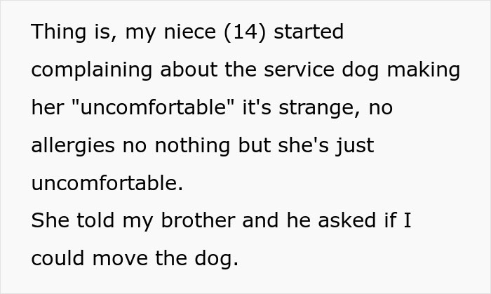 Niece Complains That Service Dog Is Making Her Uncomfortable, Her Aunt Refuses To Get Rid Of It, Starts Family Drama Niece Complains That Service Dog Is Making Her Uncomfortable, Her Aunt Refuses To Get Rid Of It, Starts Family Drama