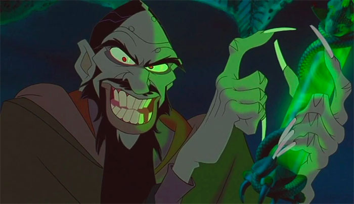 Rasputin holding green item and smiling from Anastasia