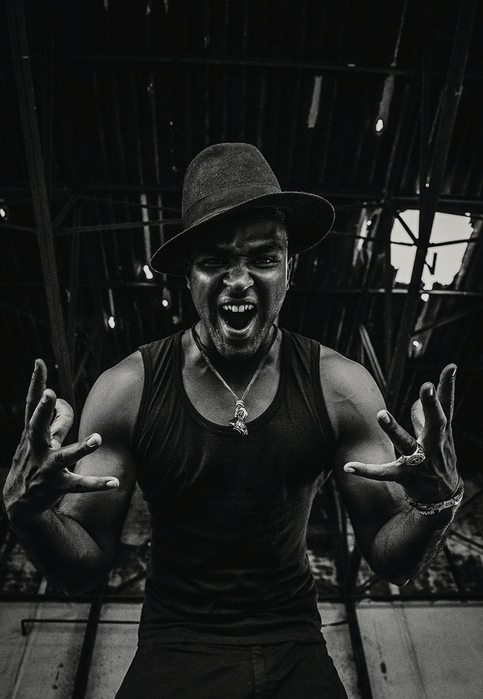 Black and white picture of person with hat