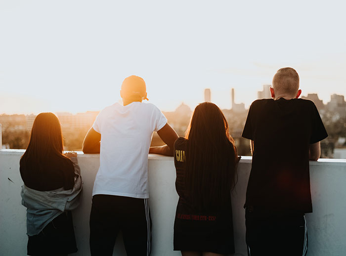 Friends standing and looking