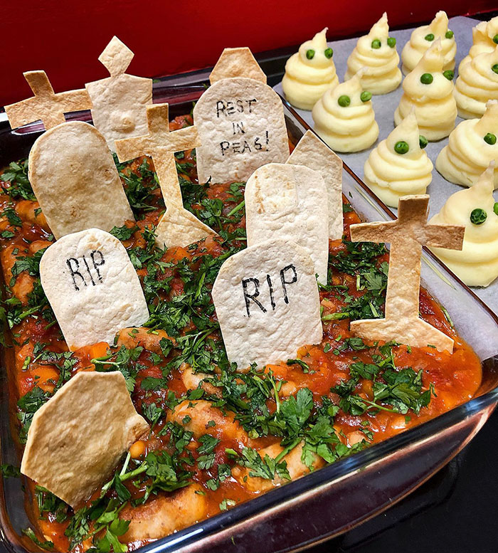 Graveyard Sausage Stew With Ghost Mash