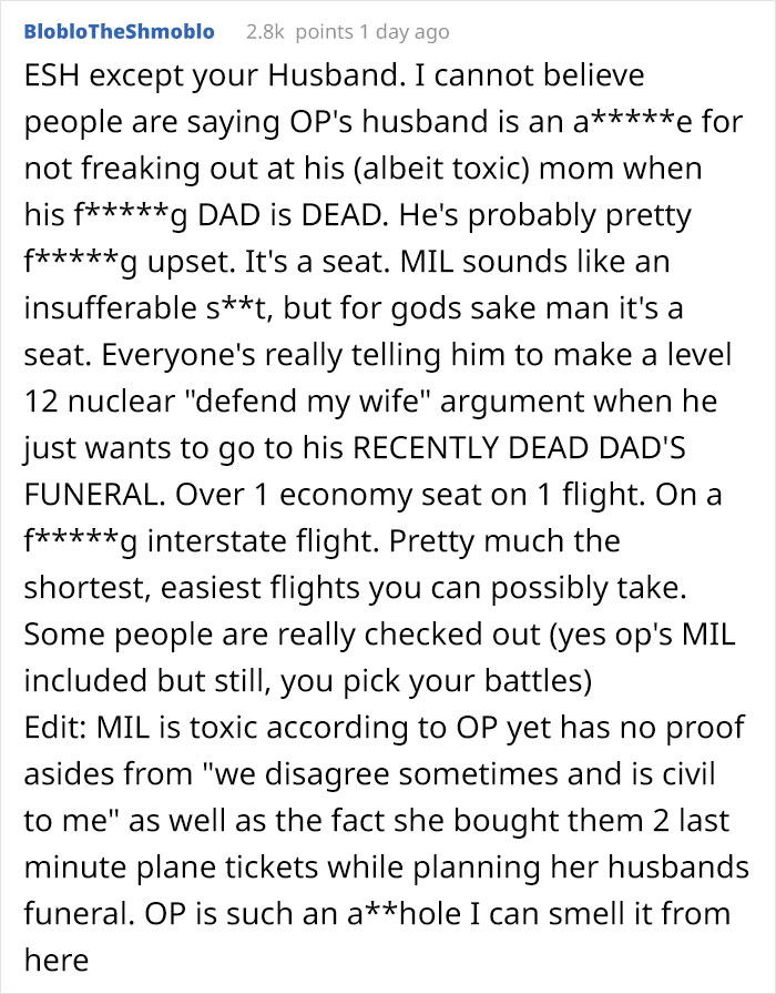 "He Was Crying The Whole Ride To The Airport": Husband Calls Wife Pathetic And Cruel After She Skipped FIL's Funeral Because MIL Bought Her An Economy Ticket "He Was Crying The Whole Ride To The Airport": Husband Calls Wife Pathetic And Cruel After She Skipped FIL's Funeral Because MIL Bought Her An Economy Ticket