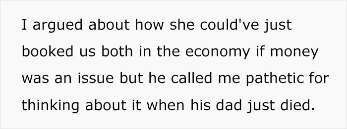 "He Was Crying The Whole Ride To The Airport": Husband Calls Wife Pathetic And Cruel After She Skipped FIL's Funeral Because MIL Bought Her An Economy Ticket "He Was Crying The Whole Ride To The Airport": Husband Calls Wife Pathetic And Cruel After She Skipped FIL's Funeral Because MIL Bought Her An Economy Ticket