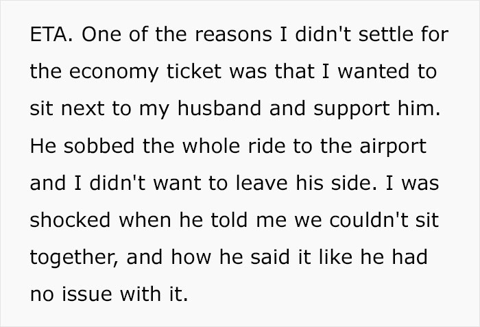 "He Was Crying The Whole Ride To The Airport": Husband Calls Wife Pathetic And Cruel After She Skipped FIL's Funeral Because MIL Bought Her An Economy Ticket "He Was Crying The Whole Ride To The Airport": Husband Calls Wife Pathetic And Cruel After She Skipped FIL's Funeral Because MIL Bought Her An Economy Ticket