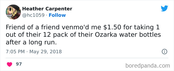 It Was A Group 20 Miler. We All Had Assigned Beverage/Snacks To Bring After Finishing. He Was The Only One Who Venmo'd Everyone After