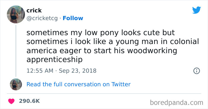 Tweet about pony hairdress humor, highlighting a funny comparison in the funniest tweets from women this week.