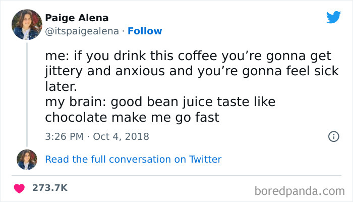 Tweet about coffee and juice showcasing a funny moment from women that fits funniest tweets for ROFL this week.