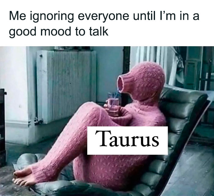 Taurus ignoring everyone until they are in good mood to talk meme