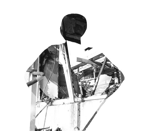 Double exposure photo of a volunteer in Ukraine by Andrii Denysenko