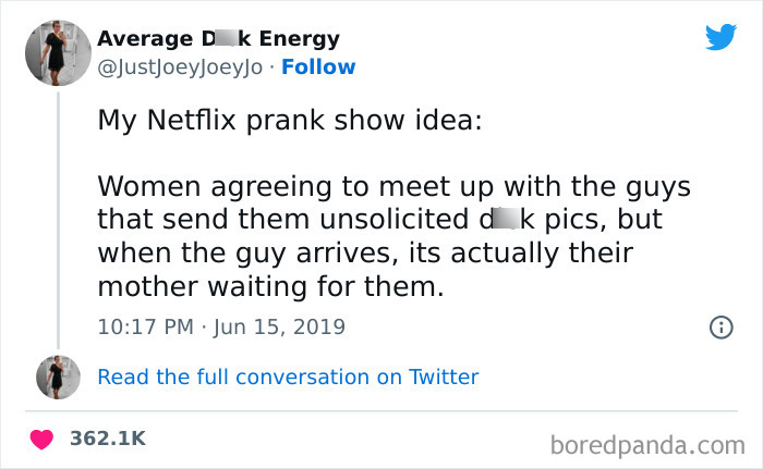 Tweet about a Netflix prank idea involving women turning the tables on unsolicited messages, part of funniest tweets from women.
