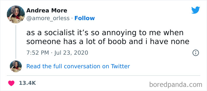 Tweet by woman humorously discussing social differences, part of funniest tweets from women that will make you ROFL.