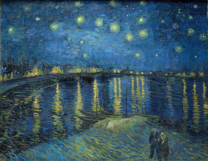 The Starry Night Over The Rhone by Van Gogh, featuring night sky and reflections, illustrating curious facts in art classes.