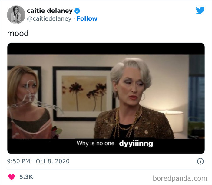 Tweet from a woman featuring a humorous meme about mood, illustrating funniest tweets from women that will make you ROFL.