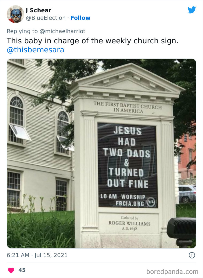 Funny church sign about Jesus and two dads