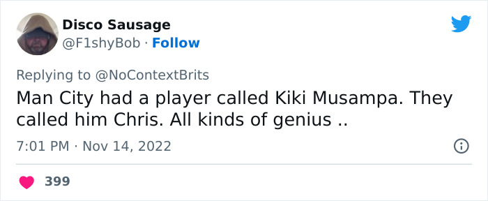 Tweet showing a funny and witty nickname example from a Twitter thread about the funniest and wittiest nicknames.