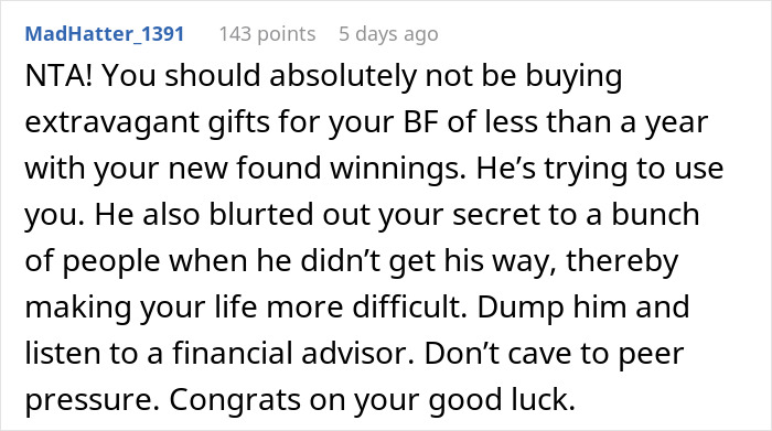 Boyfriend Loses It When Girlfriend Decides To Keep Her Lottery Winnings 'Under A Lock' Until She Gets Professional Financial Advice