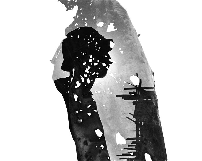 Double exposure photo of a volunteer in Ukraine by Andrii Denysenko