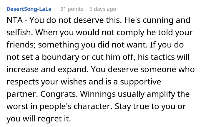 Boyfriend Loses It When Girlfriend Decides To Keep Her Lottery Winnings 'Under A Lock' Until She Gets Professional Financial Advice