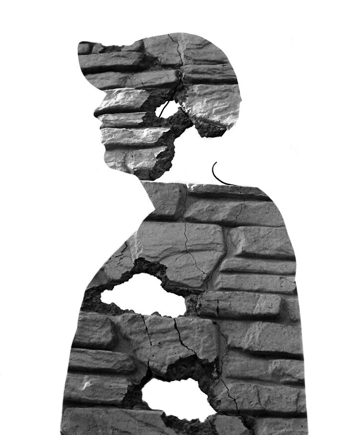 Double exposure photo of a volunteer in Ukraine by Andrii Denysenko