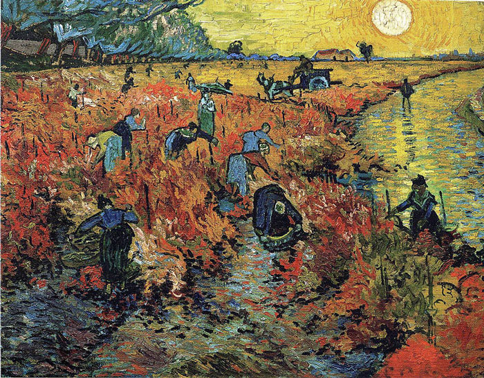 Red Vineyards at Arles by Vincent van Gogh showing vibrant colors and dynamic brushstrokes in an art curious fact scene.