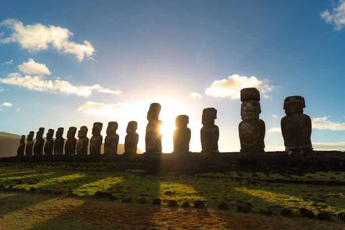 Monolithic human figures carved by the Rapa Nui people on Easter Island, showcasing curious art facts.