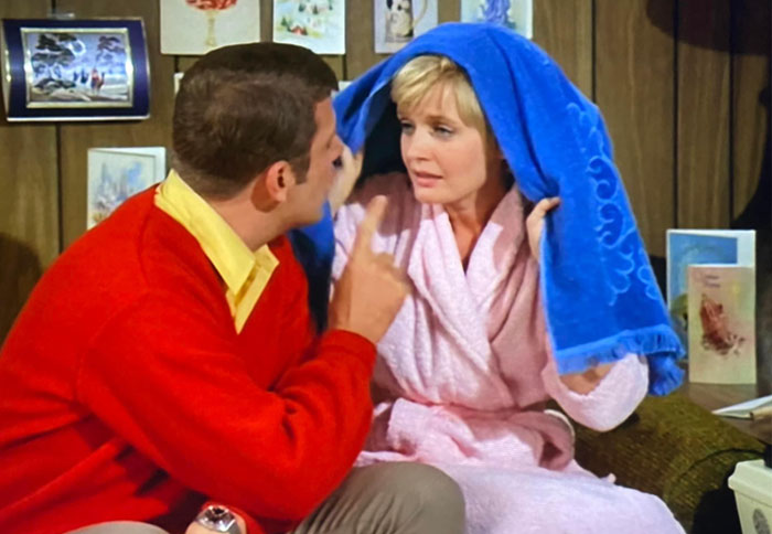 Carol covering wiht blue towel