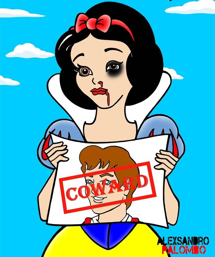 This Artist Created An Awareness Series By Portraying Cartoon Characters As Victims Of Violence Or Breast Cancer