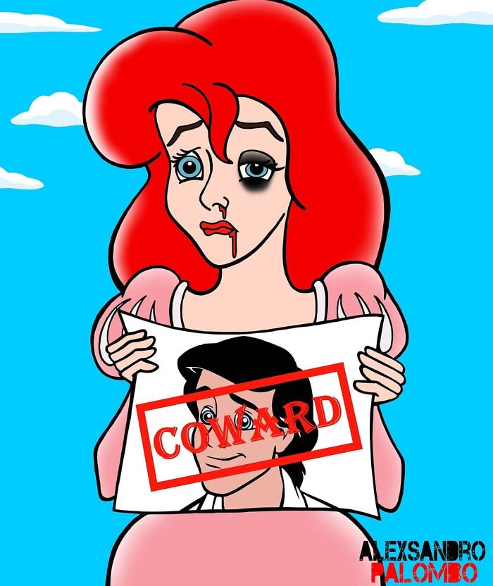 This Artist Created An Awareness Series By Portraying Cartoon Characters As Victims Of Violence Or Breast Cancer