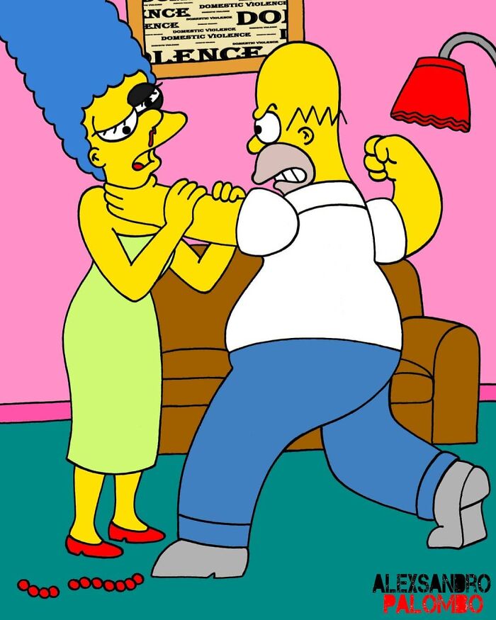 This Artist Created An Awareness Series By Portraying Cartoon Characters As Victims Of Violence Or Breast Cancer