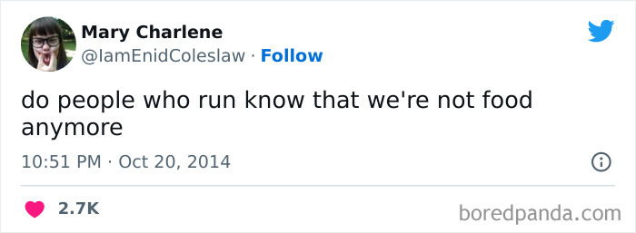 Tweet from a woman humorously questioning runners, illustrating funniest tweets from women that will make you ROFL.