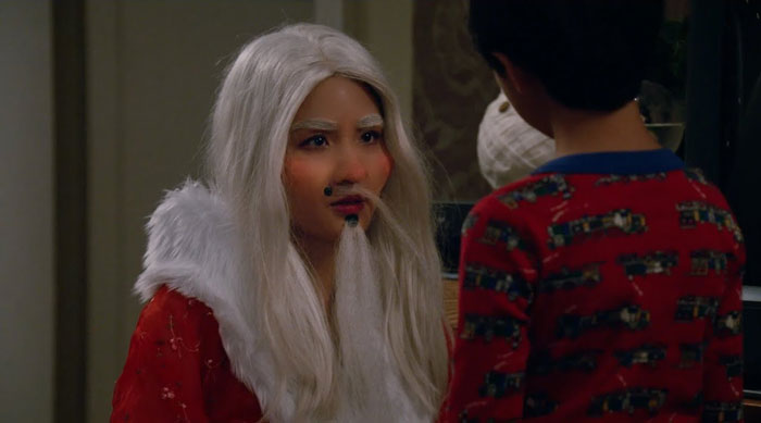 Jessica wearing Santa's costume 