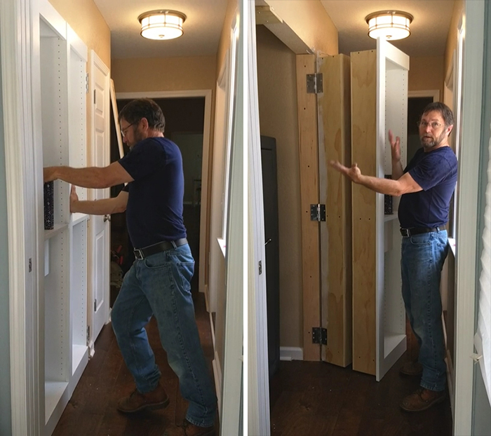 Bookcase That Conceals A Safe In A Narrow Hallway That I Built
