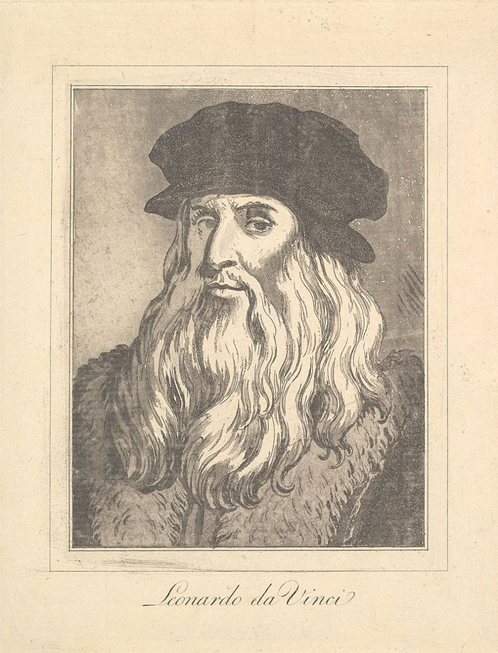 Portrait of Leonardo da Vinci from historical drawings, highlighting curious facts about art not taught in classes.