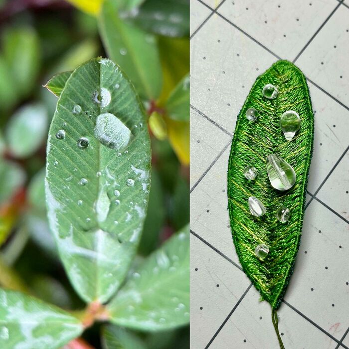 I Like To Take Photographs Of Plants After It Rains. So I Decided To Try And Make An Embroidery Mimicking Those Photographs. Here's My First Sample