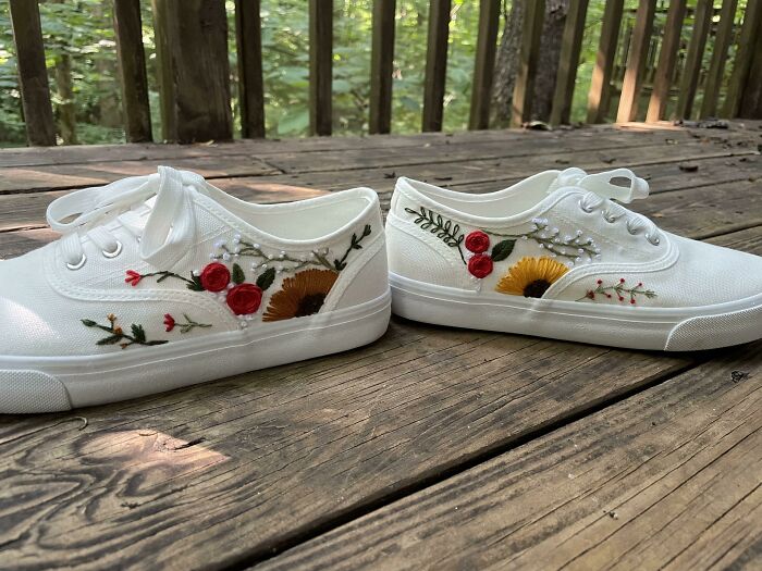 First Attempt Shoe Embroidery - Regretting Choosing * White *, Dirty Way Too Easily