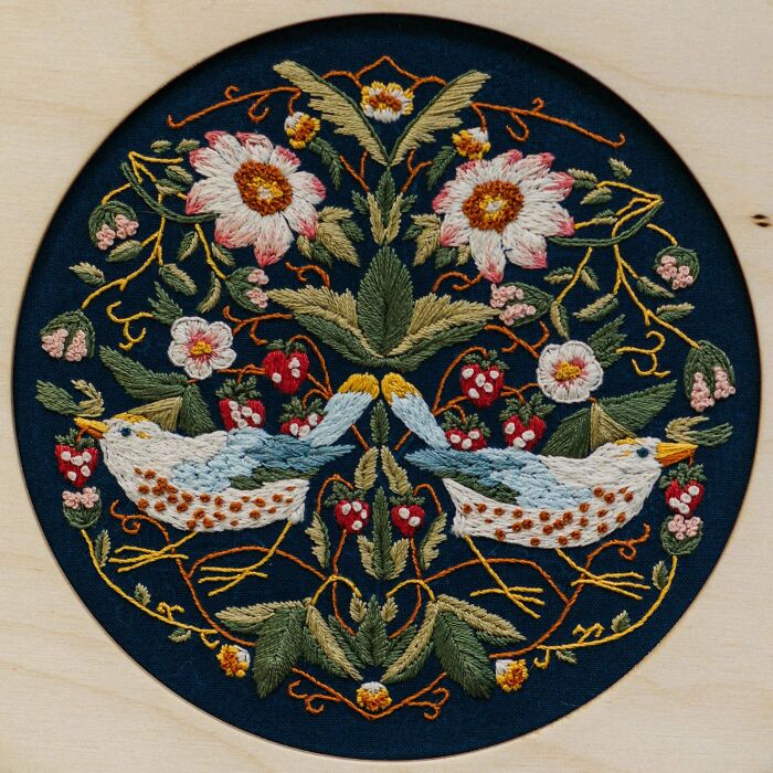 My Stitch Of William Morris’s, “The Strawberry Thief”