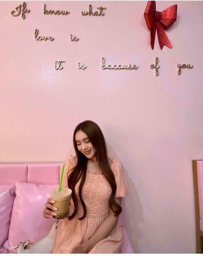 The Boba Milk Tea Is Bigger Than Her Head
