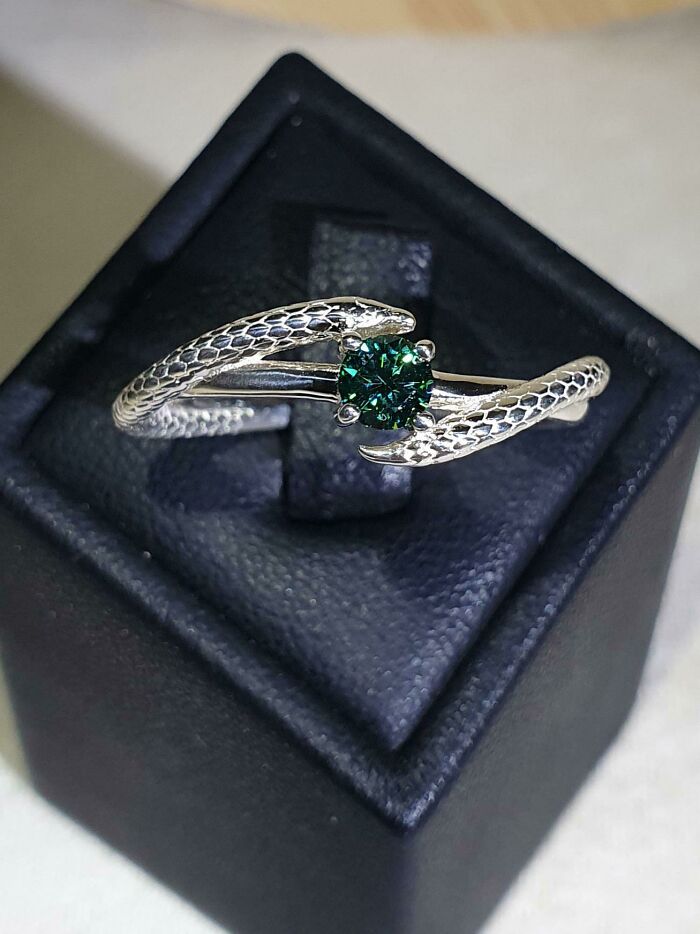 I Made A Harry Potter (Chamber Of Secerets) Themed Ring With A Set Moissanite. Let Me Know What You Think!