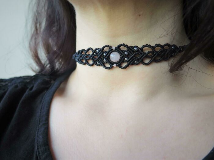 I Made This Macrame Choker With Rose Quartz, Let Me Know What You Think!