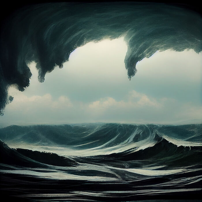 An AIs Interpretation Of Thalassophobia: "I Surrendered To The Tsunami Wave That Was About To Crash Upon Me"