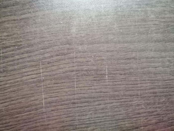 My Brother's Girlfriend Moved In With Us, And She Refuses To Use Cutting Boards. This Is What Our Kitchen Table Looks Like Now. They're All Over It