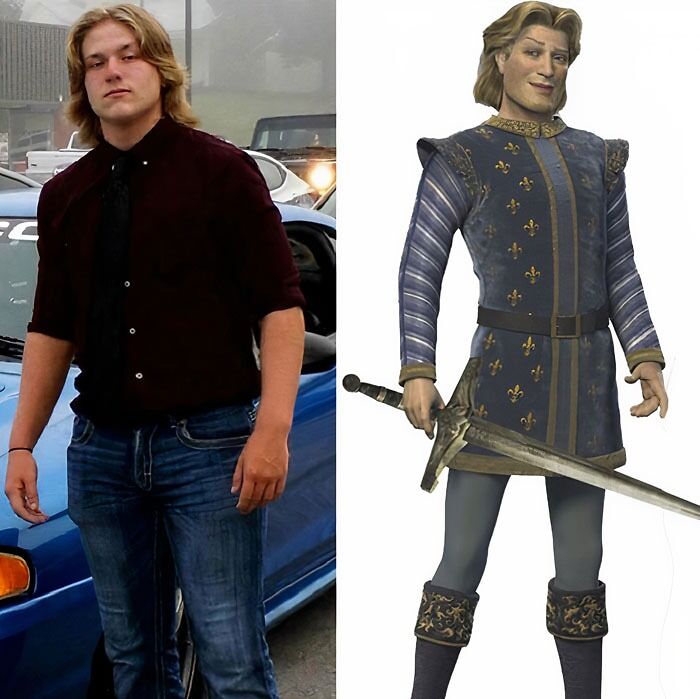 Prince Charming and similar looking man near a car 