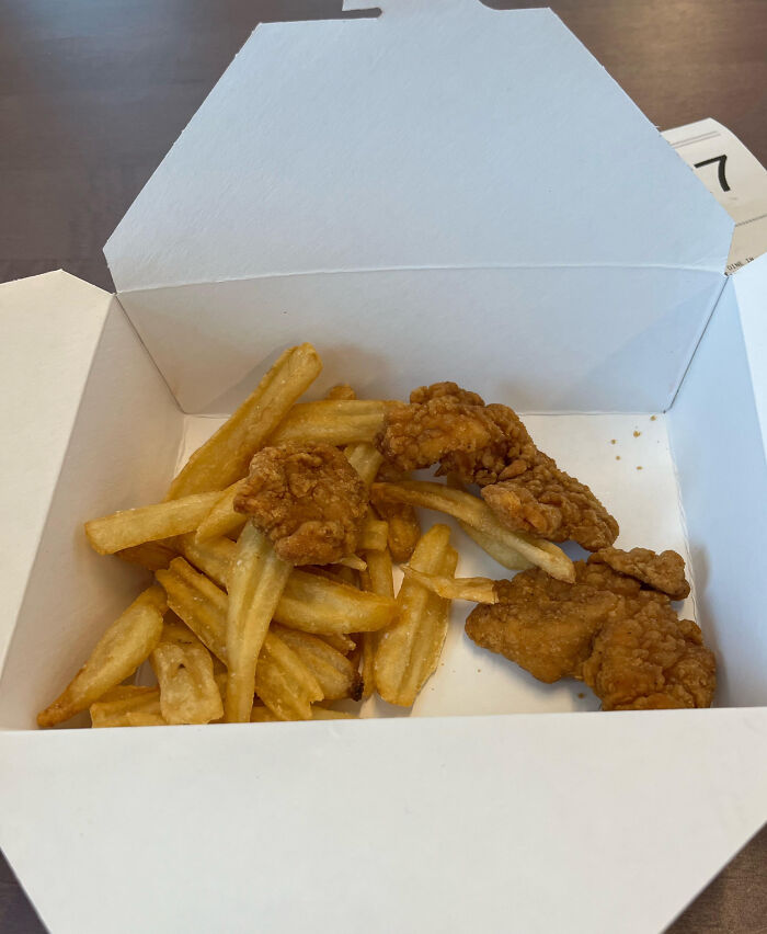 Not Only Did I Get 2.5 Tenders In My 3 Tender Meal, But This Amount Of Food Costs $10