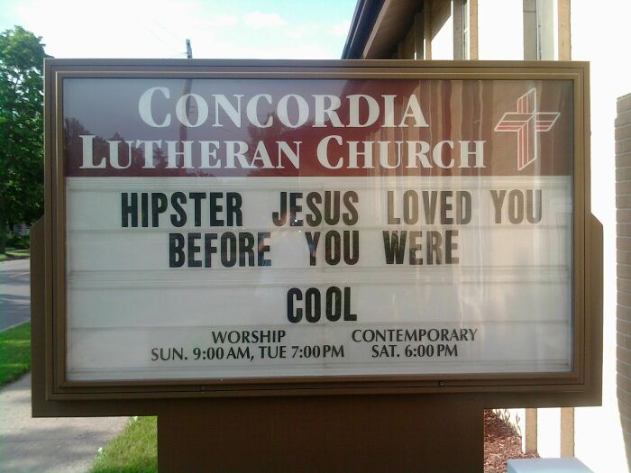 Funny church sign about hipster Jesus
