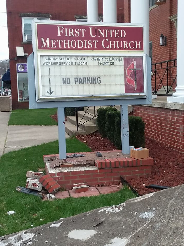 Funny broken church sign about parking spots