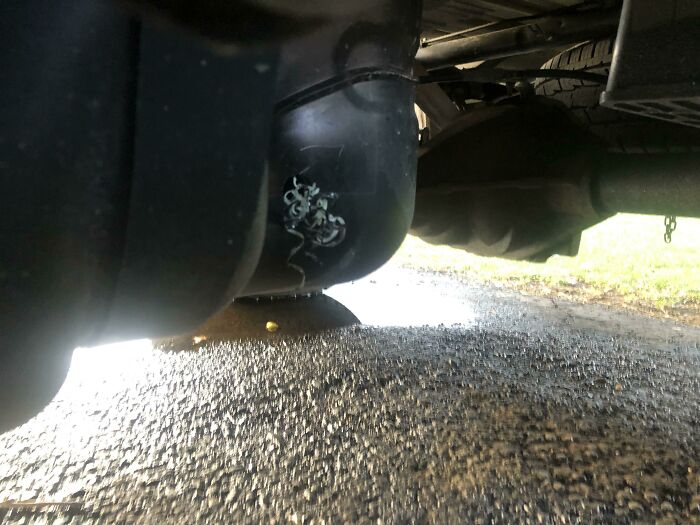 My Friend Went To Get Into His Work Truck This Morning And Found That Someone Drilled A Hole In The Gas Tank And Stole All Of His Gas