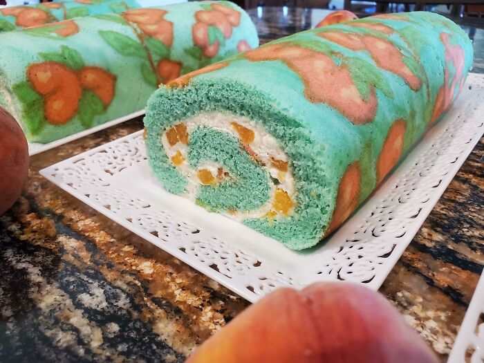 Peaches And Cream Roll Cake For A Local Peach Festival!